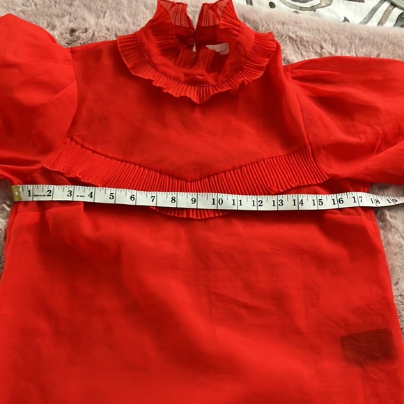 Y2k NWOT H&M RED RUFFLED CREPED LIGHTWEIGHT BLOUSE SIZE M - Picture 10 of 11